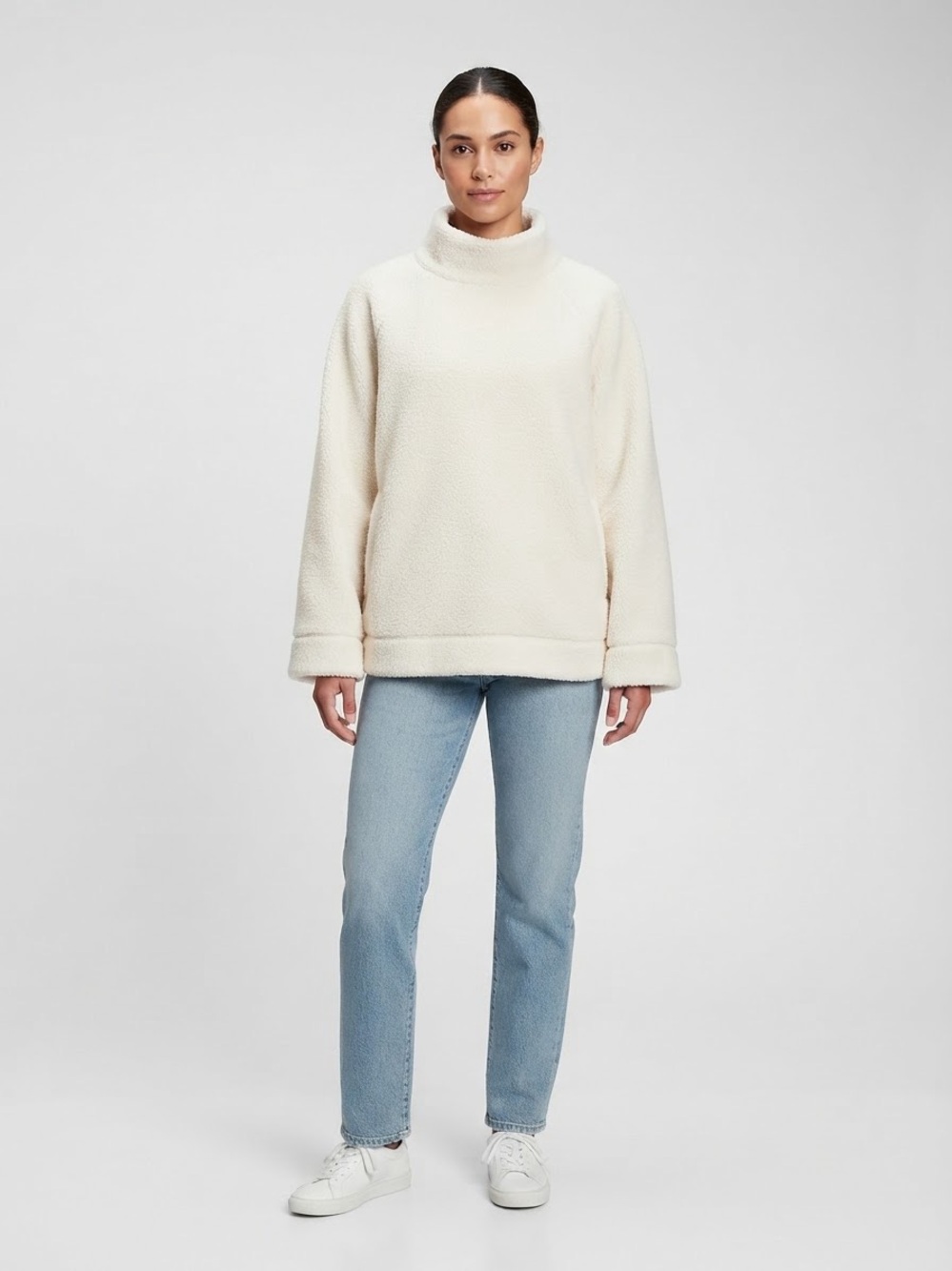 J. Crew Cream Turtleneck Sherpa Pullover